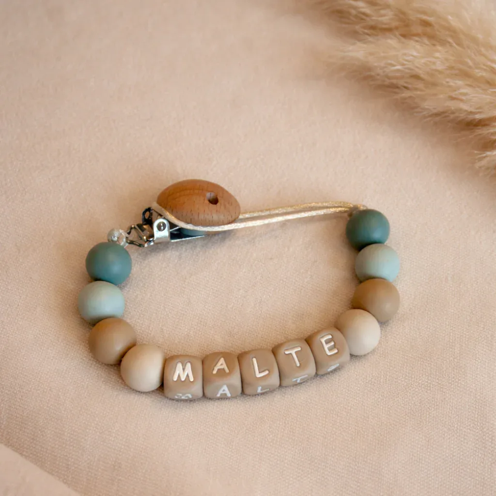 Speenkoord met naam - Sage & Beige