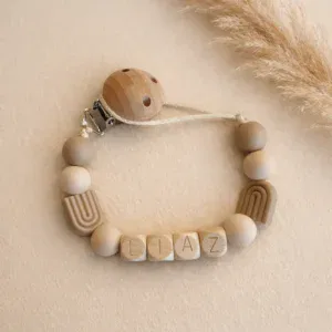 Speenkoord met naam - Beige & Naturel