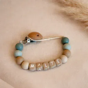 Speenkoord met naam - Sage & Beige