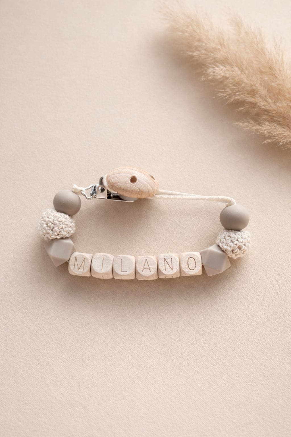SPEENKOORD MET NAAM - NATUREL BEIGE WIT